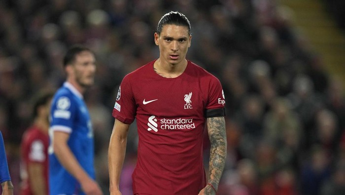 LIVERPOOL, ENGLAND - OCTOBER 04: Darwin Nunez of Liverpool FC looks on during the UEFA Champions League group A match between Liverpool FC and Rangers FC at Anfield on October 4, 2022 in Liverpool, United Kingdom. (Photo by Ulrik Pedersen/DeFodi Images via Getty Images)