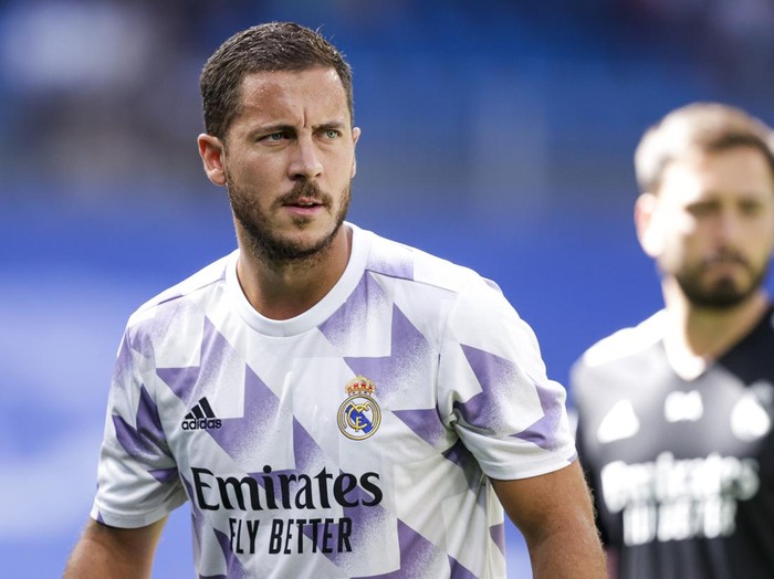 MADRID, SPAIN - SEPTEMBER 11: Eden Hazard of Real Madrid during the La Liga Santander  match between Real Madrid v Real Mallorca at the Estadio Santiago Bernabeu on September 11, 2022 in Madrid Spain (Photo by David S. Bustamante/Soccrates/Getty Images)