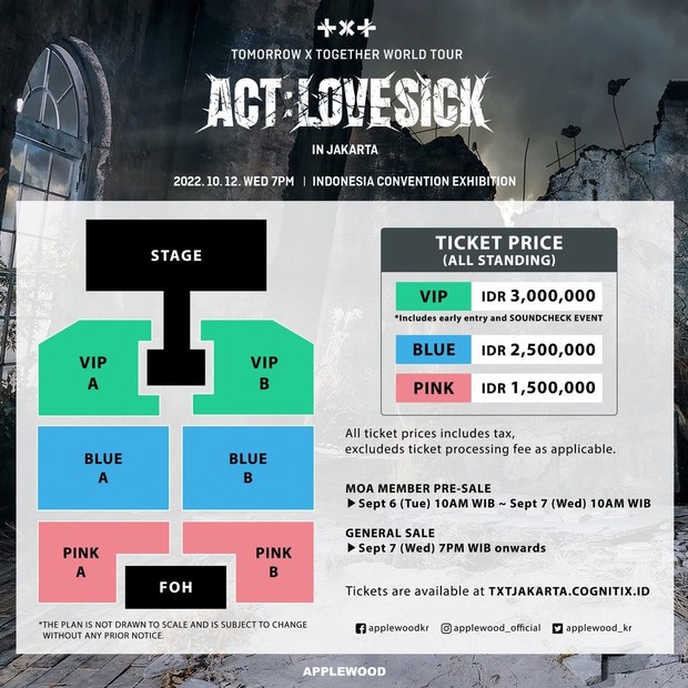 Potret seat plan dan daftar harga tiket konser TXT ACT: LOVESICK/ Foto: instagram.com/applewood_official Potret seat plan dan daftar harga tiket konser TXT ACT: LOVESICK