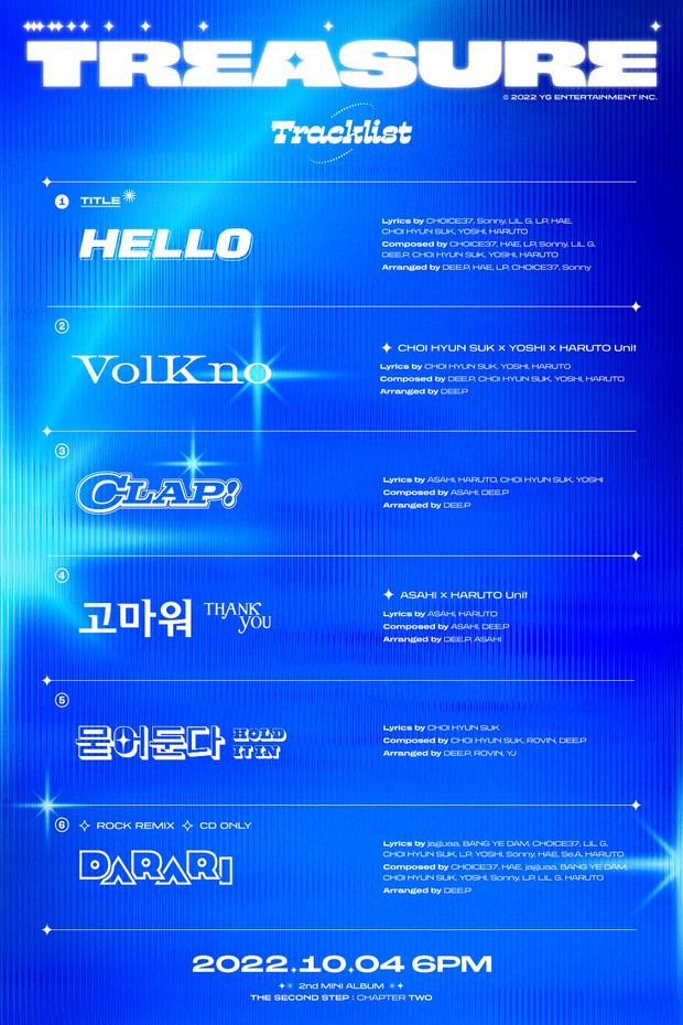 TREASURE ‘THE SECOND STEP : CHAPTER TWO’ TRACKLIST POSTER / Foto : twitter.com/ygent_official TREASURE ‘THE SECOND STEP : CHAPTER TWO’ TRACKLIST POSTER / Foto : twitter.com/ygent_official