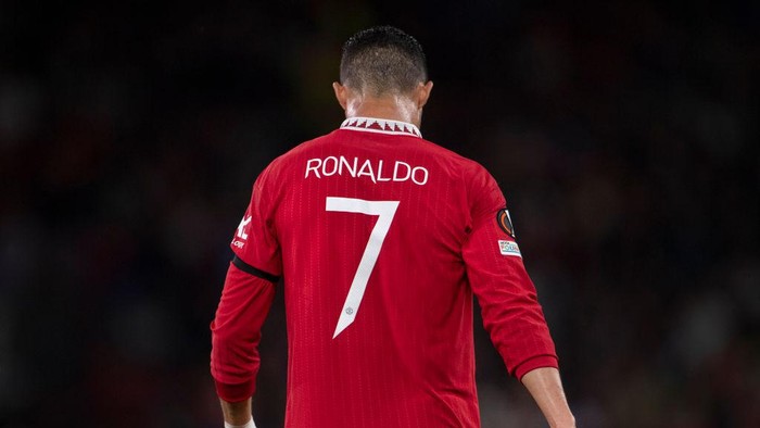 MANCHESTER, ENGLAND - SEPTEMBER 08: Cristiano Ronaldo of Manchester United in action during the UEFA Europa League group E match between Manchester United and Real Sociedad at Old Trafford on September 8, 2022 in Manchester, United Kingdom. (Photo by Visionhaus/Getty Images)