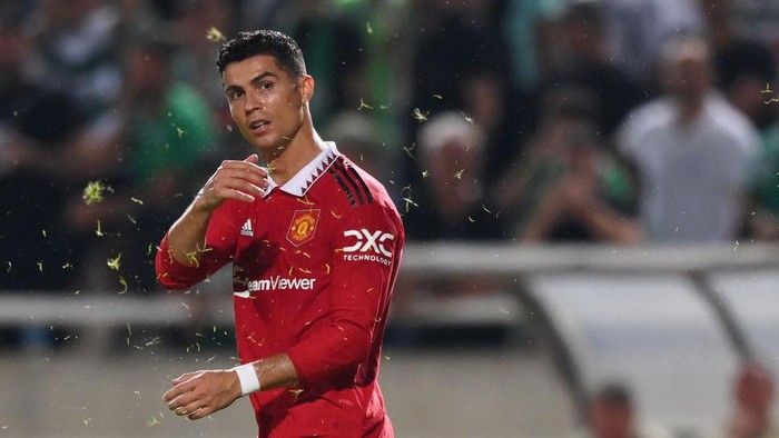 NICOSIA, CYPRUS - OCTOBER 06: Cristiano Ronaldo of Manchester United reacts during the UEFA Europa League group E match between Omonia Nikosia and Manchester United at GSP Stadium on October 06, 2022 in Nicosia, Cyprus. (Photo by Manchester United/Manchester United via Getty Images)