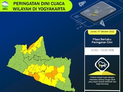 Peringatan Dini Potensi Hujan Lebat-Angin Kencang di Bantul-Sleman Siang Ini