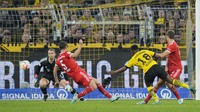 Dortmund bisa memangkas skor jadi 1-2 di menit ke-74 lewat Moukoko. AP Photo/Martin Meissner.