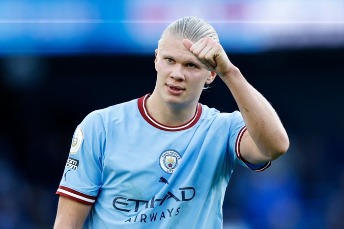 Erling Haaland MANCHESTER, ENGLAND - OCTOBER 08: Erling Haaland of Manchester City during the Premier League match between Manchester City and Southampton FC at Etihad Stadium on October 08, 2022 in Manchester, England. (Photo by Lynne Cameron - Manchester City/Manchester City FC via Getty Images)
