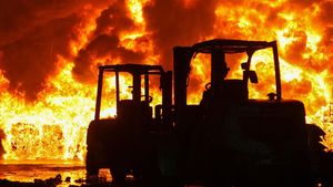 Penampakan Kobaran Api Lumat Gudang Karet di Surabaya