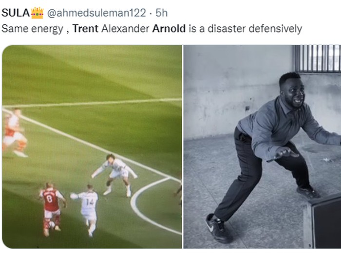 Trent Alexander-Arnold banjir meme usai penampilan buruknya di laga Arsenal vs Liverpool, Minggu 9 Oktober 2022.