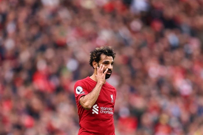 LONDON, ENGLAND - OCTOBER 09: Mohamed Salah of Liverpool during the Premier League match between Arsenal FC and Liverpool FC at Emirates Stadium on October 09, 2022 in London, England. (Photo by Robin Jones/Getty Images)