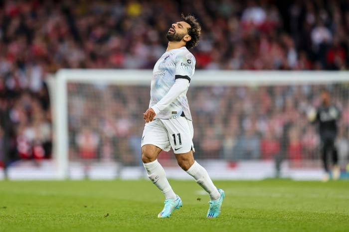 LONDON, ENGLAND - OCTOBER 09: Mohamed Salah of Liverpool during the Premier League match between Arsenal FC and Liverpool FC at Emirates Stadium on October 09, 2022 in London, England. (Photo by Robin Jones/Getty Images)