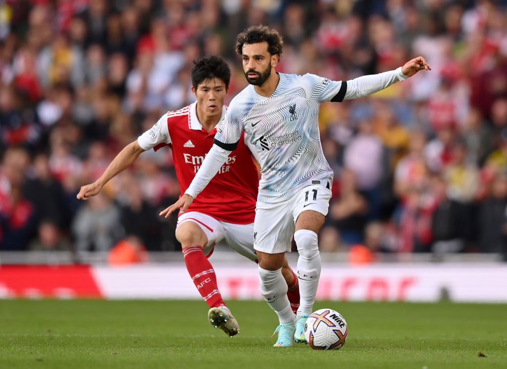 LONDON, ENGLAND - OCTOBER 09: Mohamed Salah of Liverpool goes off as he is subbed during the Premier League match between Arsenal FC and Liverpool FC at Emirates Stadium on October 09, 2022 in London, England. (Photo by Robin Jones/Getty Images)