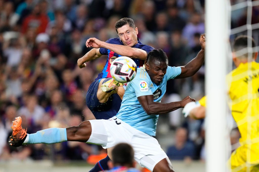 BARCELONA, SPAIN - OCTOBER 9: Robert Lewandowski of FC Barcelona  during the La Liga Santander  match between FC Barcelona v Celta de Vigo at the Spotify Camp Nou on October 9, 2022 in Barcelona Spain (Photo by David S. Bustamante/Soccrates/Getty Images)