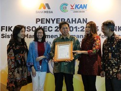 Bank Mega Terima Sertifikasi ISO 27001:2013 dari CBQA Global