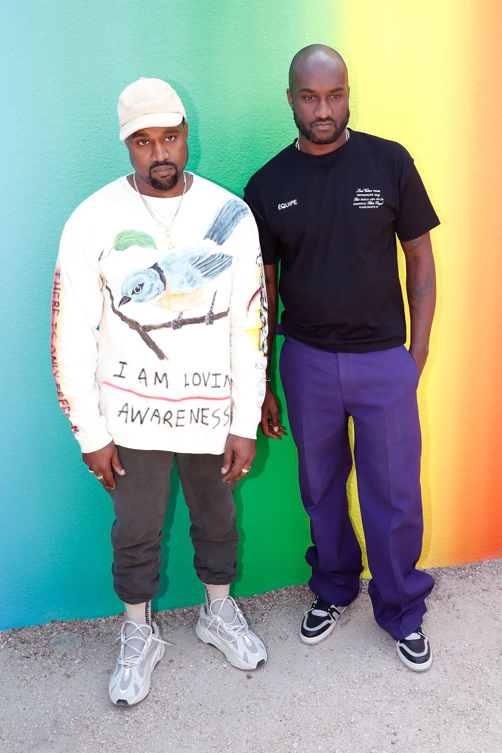 PARIS, FRANCE - JUNE 21:  Kanye West and Stylist Virgil Abloh pose after the Louis Vuitton Menswear Spring/Summer 2019 show as part of Paris Fashion Week on June 21, 2018 in Paris, France.  (Photo by Bertrand Rindoff Petroff/Getty Images)