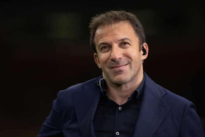 MILAN, ITALY - SEPTEMBER 23: Alessandro Del Piero smiles during the UEFA Nations League League A Group 3 match between Italy and England at Stadio Giuseppe Meazza on September 23, 2022 in Milan, Italy. (Photo by Emmanuele Ciancaglini/Ciancaphoto Studio/Getty Images)