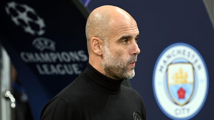 COPENHAGEN, DENMARK - OCTOBER 11: Manchester Citys Spanish manager Pep Guardiola enters the pitch prior to the UEFA Champions League football match between FC Copenhagen and Man City at Parken Stadium in Copenhagen, Denmark, on October 11, 2022. (Photo by Sergei Gapon/Anadolu Agency via Getty Images)