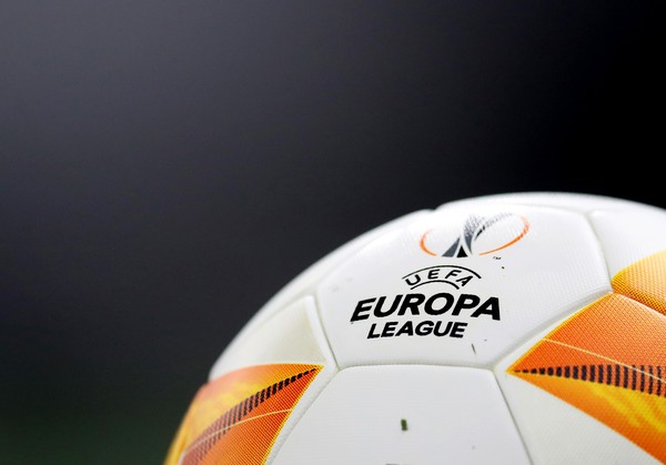 LONDON, ENGLAND - NOVEMBER 26: Europa League logo on a match ball during the UEFA Europa League Group J stage match between Tottenham Hotspur and PFC Ludogorets Razgrad at Tottenham Hotspur Stadium on November 26, 2020 in London, England. Sporting stadiums around the UK remain under strict restrictions due to the Coronavirus Pandemic as Government social distancing laws prohibit fans inside venues resulting in games being played behind closed doors. (Photo by Tottenham Hotspur FC/Tottenham Hotspur FC via Getty Images)