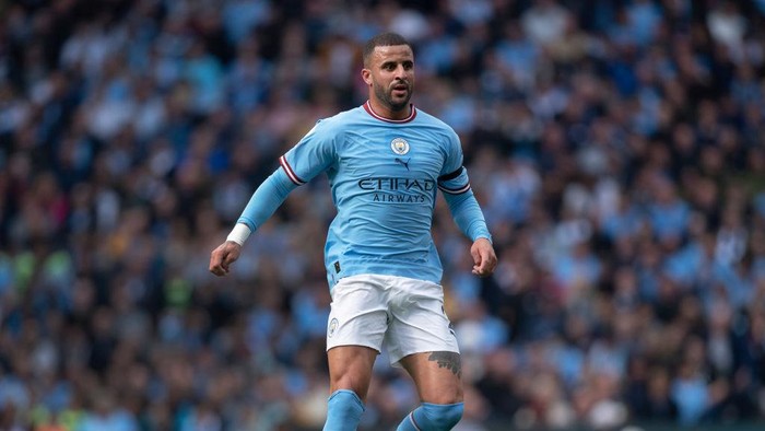 MANCHESTER, ENGLAND - OCTOBER 02: Kyle Walker of Manchester City in action during the Premier League match between Manchester City and Manchester United at Etihad Stadium on October 2, 2022 in Manchester, United Kingdom. (Photo by Visionhaus/Getty Images)