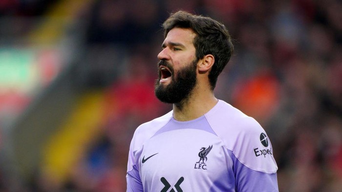 Liverpool goalkeeper Alisson Becker during the Premier League match at Anfield, Liverpool. Picture date: Sunday October 16, 2022. (Photo by Peter Byrne/PA Images via Getty Images)