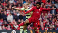 Opta mencatat, Haaland melepaskan 6 tembakan melawan Liverpool tapi tak ada yang berbuah gol. (Foto: PA Images via Getty Images/Peter Byrne - PA Images)