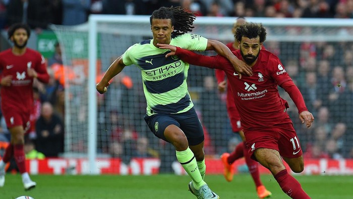 LIVERPOOL, ENGLAND - OCTOBER 16: (THE SUN OUT. THE SUN ON SUNDAY OUT) Mohamed Salah of Liverpool in action during the Premier League match between Liverpool FC and Manchester City at Anfield on October 16, 2022 in Liverpool, England. (Photo by John Powell/Liverpool FC via Getty Images)