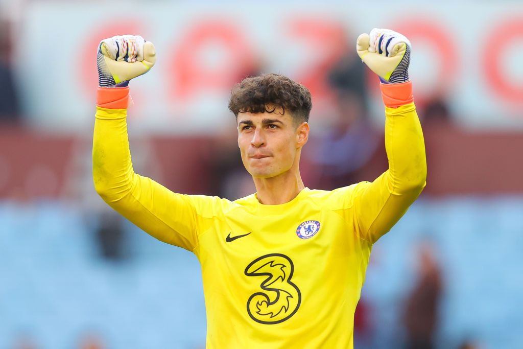 BIRMINGHAM, ENGLAND - OCTOBER 16: Kepa Arrizabalaga of Chelsea celebrates following the Premier League match between Aston Villa and Chelsea FC at Villa Park on October 16, 2022 in Birmingham, England. (Photo by James Gill - Danehouse/Getty Images)