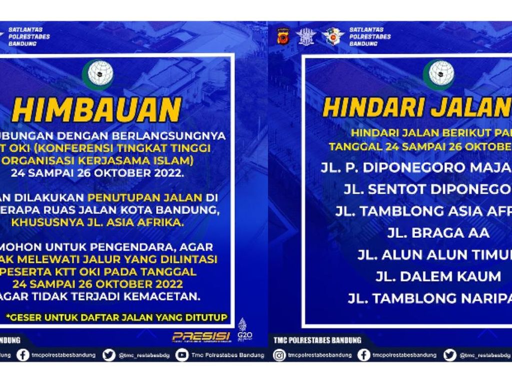Pengalihan Lalin Selama KTT OKI di Bandung 24-26 Oktober 2022