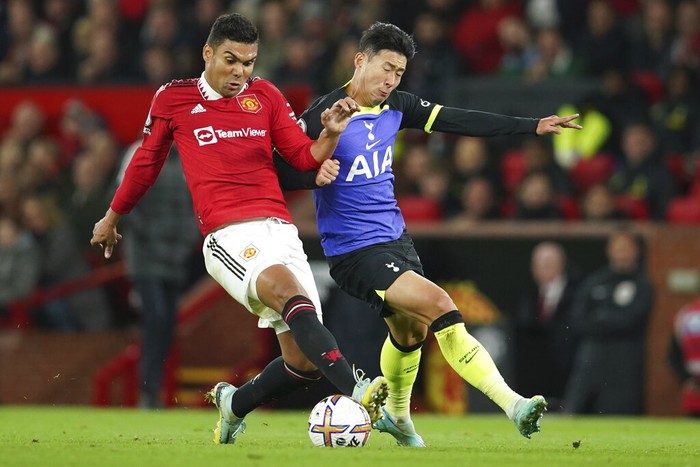 Casemiro Manchester United's Casemiro, left, and Tottenham's Son Heung-min battle for the ball during the English Premier League soccer match between Manchester United and Tottenham Hotspur at Old Trafford in Manchester, England, Wednesday, Oct. 19, 2022. (AP Photo/Dave Thompson)