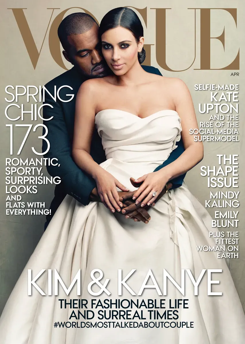 Kanye West dan Kim Kardashian di cover Vogue April 2014