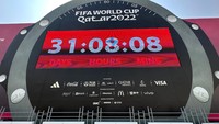 Penampakan jam raksasa hitungan mundur menuju Piala Dunia 2022 di Doha, Qatar, Kamis, (20/10/2022).