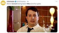 Meme Steven Gerrard memenuhi lini masa media sosial usai kemenangan Aston Villa atas Brentford. (Foto: Twitter)