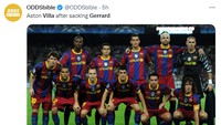 Meme ini menunjukkan Aston Villa tampil seperti Barcelona setelah memecat Gerrard. (Foto: Twitter)
