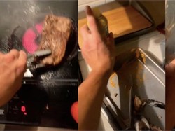 Nyeleneh! Pria Ini Masak Steak Langsung di Atas Kompor Listrik