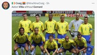 Meme ini malah menyamakan Aston Villa tanpa dilatih Gerrard mirip dengan Timnas Brasil edisi jawara Piala Dunia 2022! (Foto: Twitter)