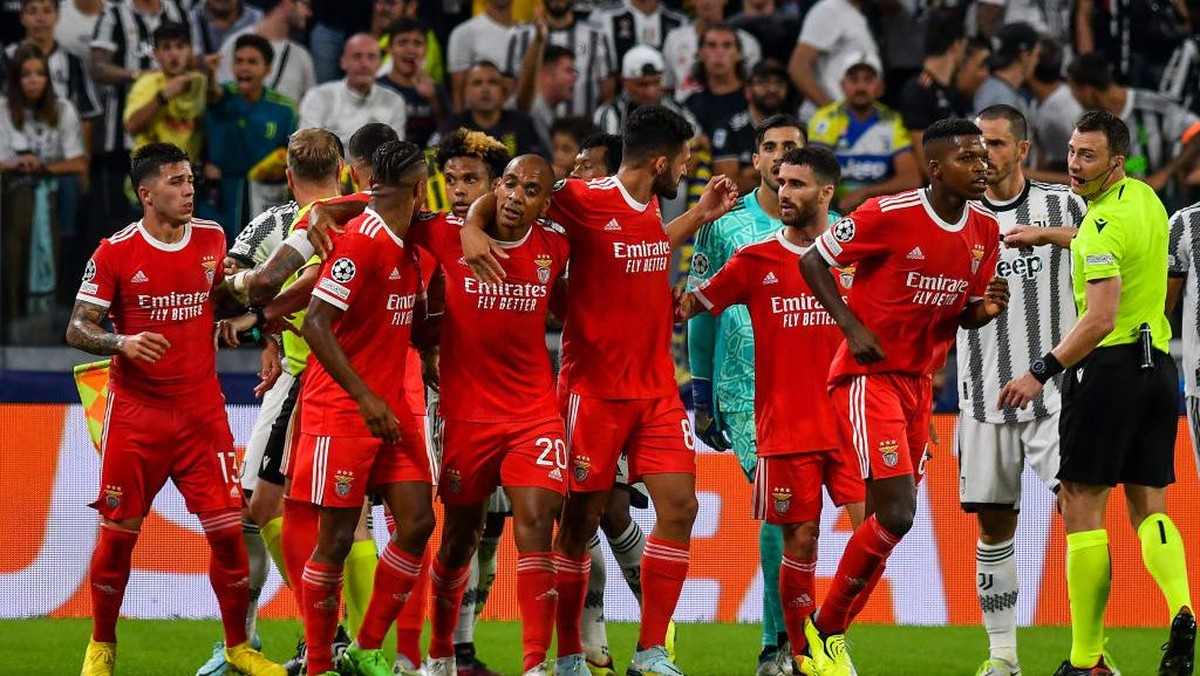 Benfica berhasil mengalahkan Juventus pada pertemuan pertama di Turin. Foto: Mondadori Portfolio via Getty Im/Mondadori Portfolio