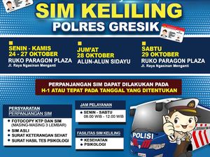 Iki Rek! Jadwal Sepekan Mobil SIM Keliling Gresik Mulai 24-29 Oktober 2022 Iki Rek! Jadwal Sepekan Mobil SIM Keliling Gresik Mulai 24-29 Oktober 2022