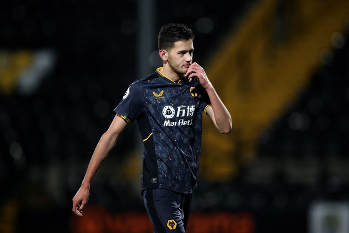 NOTTINGHAM, ENGLAND - APRIL 01: Justin Hubner of Wolverhampton Wanderers reacts after the final whistle during the Premier League 2 match Nottingham Forest and Wolverhampton Wanderers at Meadow Lane on April 01, 2022 in Nottingham, England. (Photo by Jack Thomas - WWFC/Wolves via Getty Images)