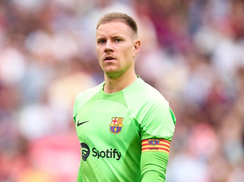 BARCELONA, SPAIN - SEPTEMBER 17: Marc-Andre Ter Stegen of FC Barcelona looks on during the LaLiga Santander match between FC Barcelona and Elche CF at Spotify Camp Nou on September 17, 2022 in Barcelona, Spain. (Photo by Alex Caparros/Getty Images)