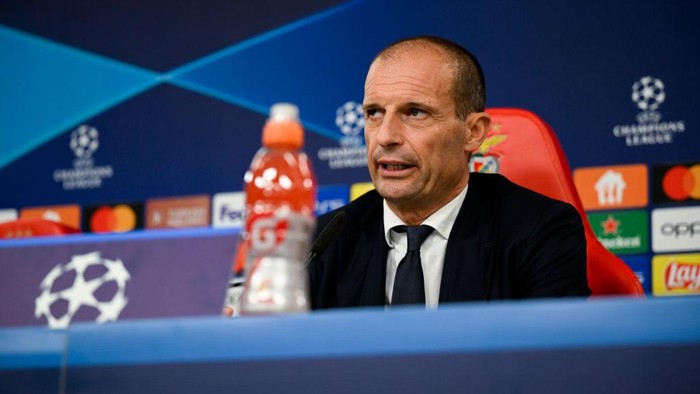 LISBON, PORTUGAL - OCTOBER 24: Massimiliano Allegri of Juventus during a UEFA Champions League press conference at Da Luz Stadium on October 24, 2022 in Lisbon, Portugal. (Photo by Daniele Badolato - Juventus FC/Juventus FC via Getty Images)