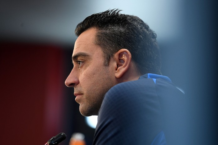 Barcelonas Spanish coach Xavi addresses a press conference at the Joan Gamper training ground in Sant Joan Despi, near Barcelona on October 25, 2022, on the eve of their UEFA Champions League 1st round, group C football match between FC Barcelona and Bayern Munich. (Photo by Josep LAGO / AFP) (Photo by JOSEP LAGO/AFP via Getty Images)