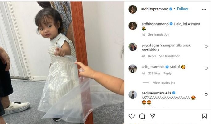 Ardhito Pramono membagikan wajah sang anak di media sosial.