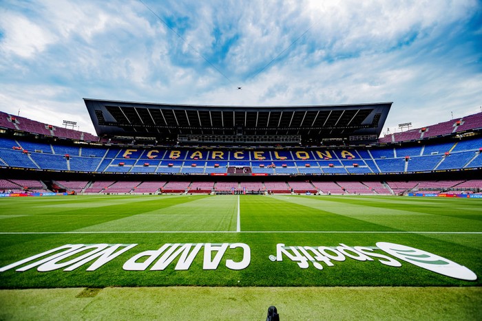 BARCELONA, SPAIN - AUGUST 7: Stadium of FC Barcelona with the new sponsor name and logo Spotify Camp Nou during the Club Friendly   match between FC Barcelona v Pumas at the Spotify Camp Nou on August 7, 2022 in Barcelona Spain (Photo by David S. Bustamante/Soccrates/Getty Images)