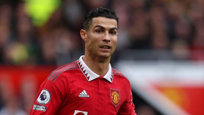 MANCHESTER, ENGLAND - OCTOBER 16: Cristiano Ronaldo of Manchester United  during the Premier League match between Manchester United and Newcastle United at Old Trafford on October 16, 2022 in Manchester, United Kingdom. (Photo by Matthew Ashton - AMA/Getty Images)
