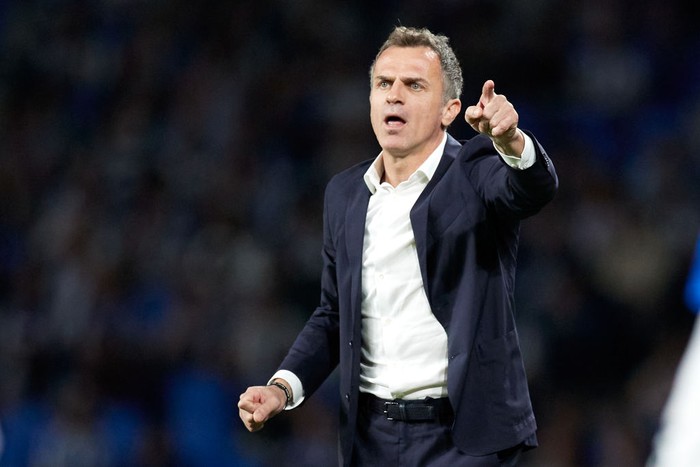 SAN SEBASTIAN, SPAIN - OCTOBER 13: Stjepan Tomas head coach of FC Sheriff Tiraspol reacts during the UEFA Europa League group E match between Real Sociedad and FC Sheriff Tiraspol at Reale Arena on October 13, 2022, in San Sebastian, Spain. (Photo By Ricardo Larreina/Europa Press via Getty Images)