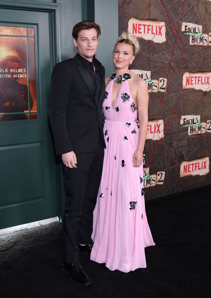 NEW YORK, NEW YORK - OCTOBER 27: Jake Bongiovi and Millie Bobby Brown attend the Netflix Enola Holmes 2 Premiere on October 27, 2022 in New York City. (Photo by Monica Schipper/Getty Images for Netflix)