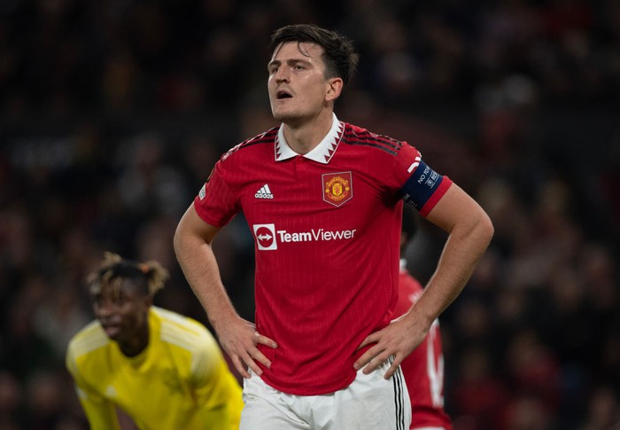 MANCHESTER, ENGLAND - OCTOBER 27: Harry Maguire of Manchester United in action during the UEFA Europa League group E match between Manchester United and Sheriff Tiraspol at Old Trafford on October 27, 2022 in Manchester, United Kingdom. (Photo by Visionhaus/Getty Images)