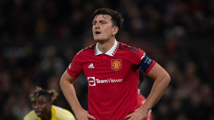 MANCHESTER, ENGLAND - OCTOBER 27: Harry Maguire of Manchester United in action during the UEFA Europa League group E match between Manchester United and Sheriff Tiraspol at Old Trafford on October 27, 2022 in Manchester, United Kingdom. (Photo by Visionhaus/Getty Images)