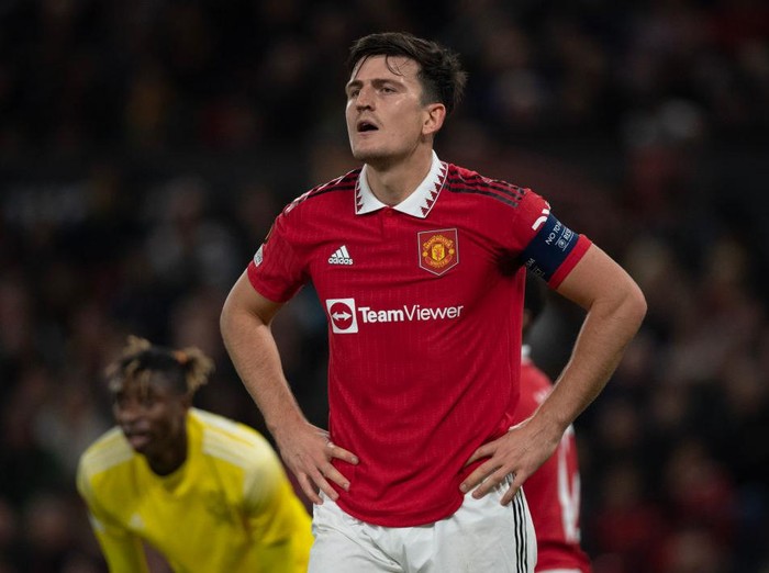 MANCHESTER, ENGLAND - OCTOBER 27: Harry Maguire of Manchester United in action during the UEFA Europa League group E match between Manchester United and Sheriff Tiraspol at Old Trafford on October 27, 2022 in Manchester, United Kingdom. (Photo by Visionhaus/Getty Images)