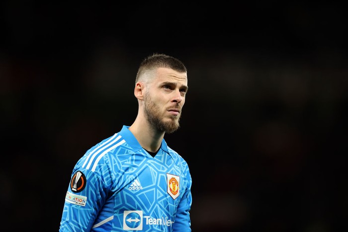 MANCHESTER, ENGLAND - OCTOBER 27: David de Gea of Manchester United looks on during the UEFA Europa League group E match between Manchester United and Sheriff Tiraspol at Old Trafford on October 27, 2022 in Manchester, England. (Photo by Naomi Baker/Getty Images)