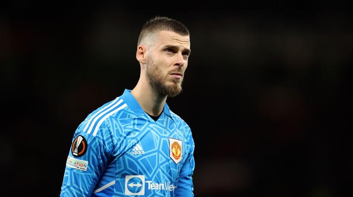 MANCHESTER, ENGLAND - OCTOBER 27: David de Gea of Manchester United looks on during the UEFA Europa League group E match between Manchester United and Sheriff Tiraspol at Old Trafford on October 27, 2022 in Manchester, England. (Photo by Naomi Baker/Getty Images)