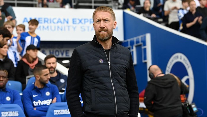 BRIGHTON, ENGLAND - OCTOBER 29: Graham Potter, Head Coach of Chelsea looks on prior to the Premier League match between Brighton & Hove Albion and Chelsea FC at American Express Community Stadium on October 29, 2022 in Brighton, England. (Photo by Darren Walsh/Chelsea FC via Getty Images)